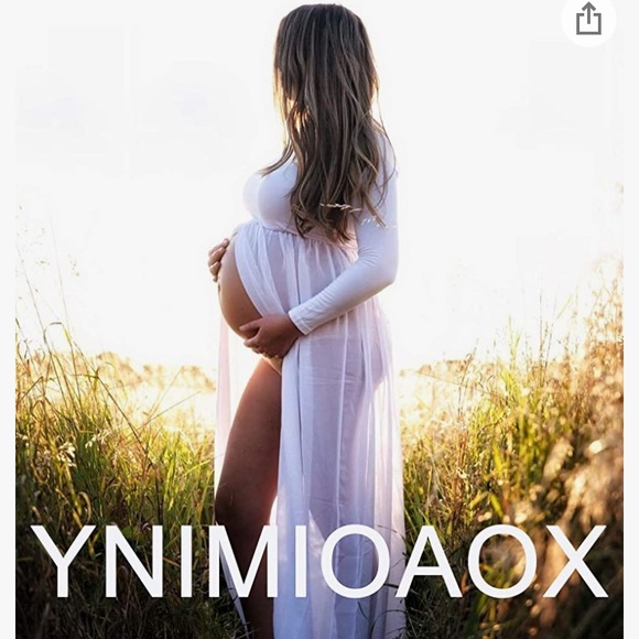 Long sleeve off shoulder dress / Maternity photoshoot dress open in the front - Picture 3 of 3